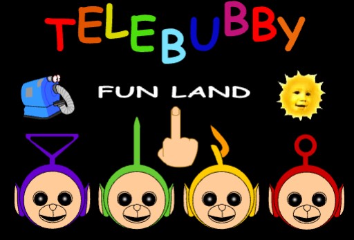 Pantalla de título de Telebubby Fun Land, la parodia Flash de los Teletubbies en Newgrounds. (Uso editorial)